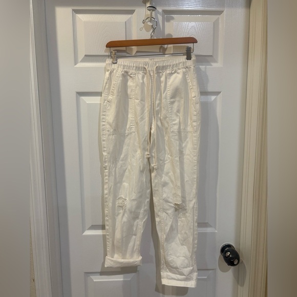 Aerie Beach Pants White linen Distressed - Picture 1 of 13